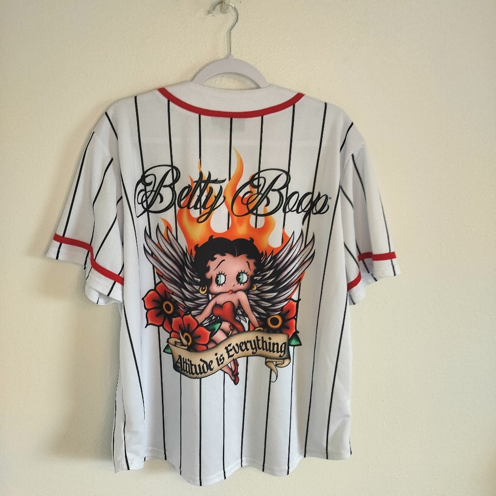 Betty‎ Boop Pinstripe baseball jersey Size XXL Y2K Retro Modern Pin Up Sporty - Picture 3 of 10